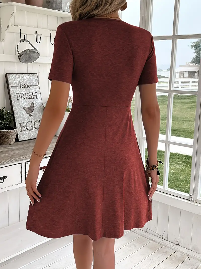 Short Sleeve V-Neck Twisted Dress