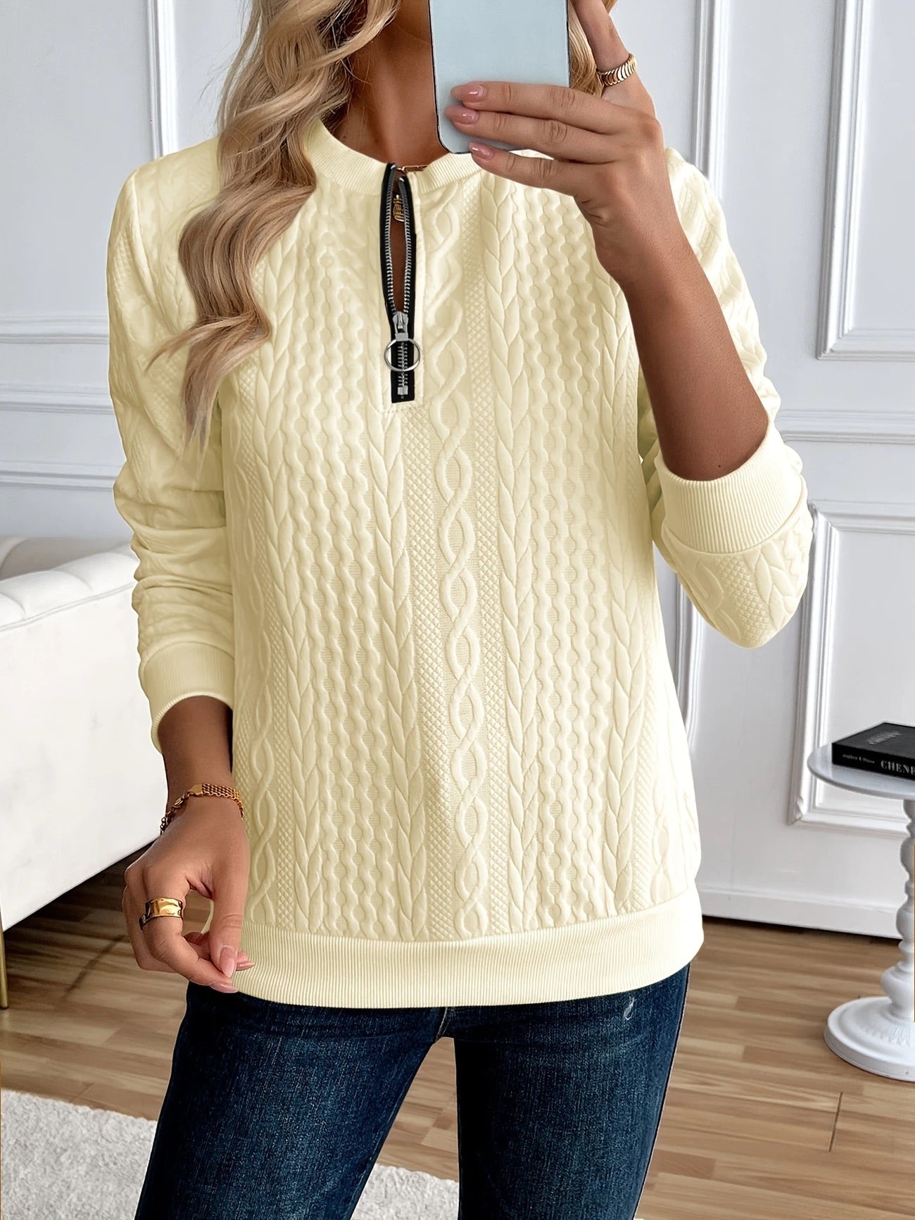 Textured Zipper Sweatshirt – Stylish & Comfy